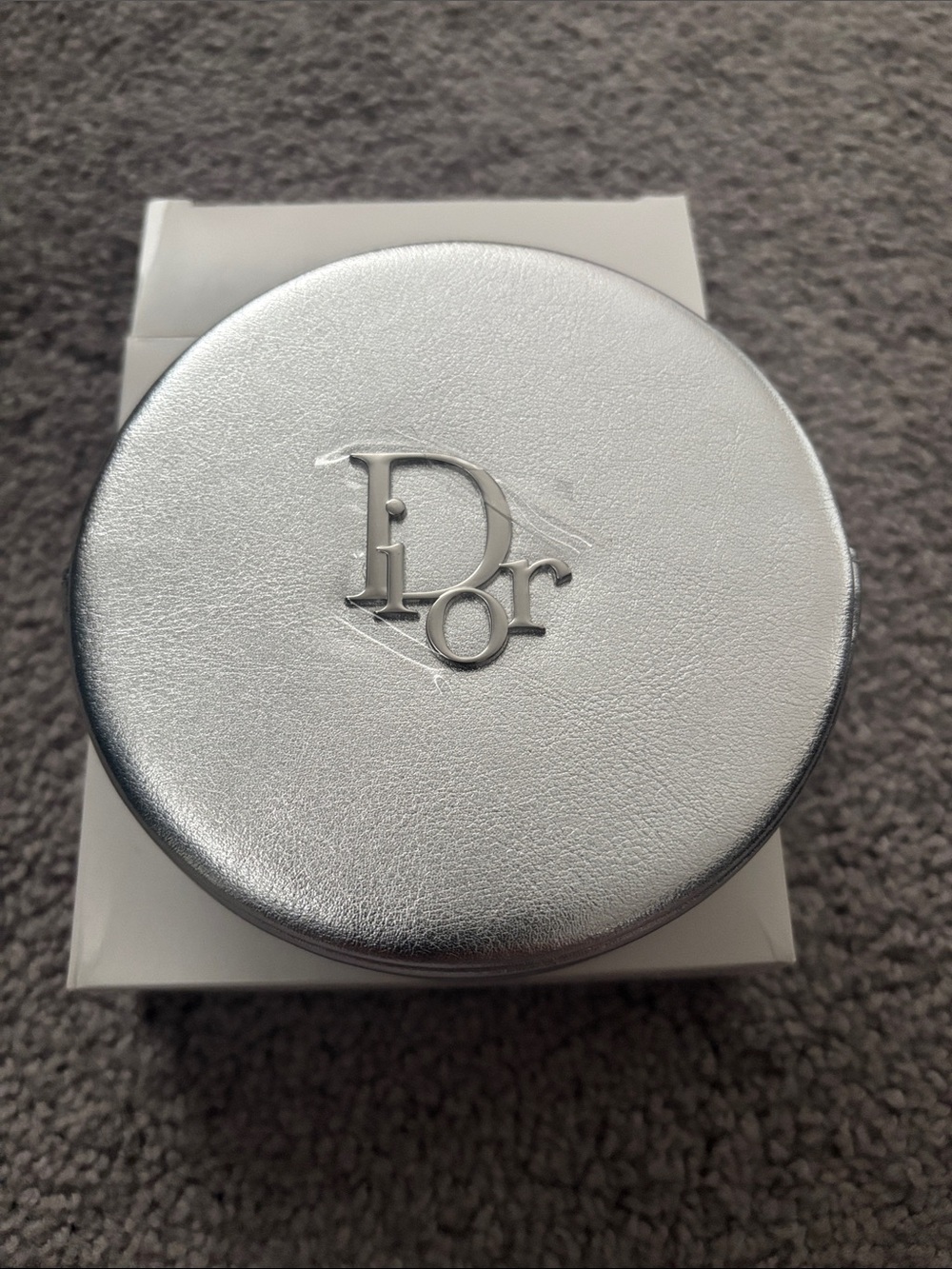 Dior Metallic Silver Round Accessory Case